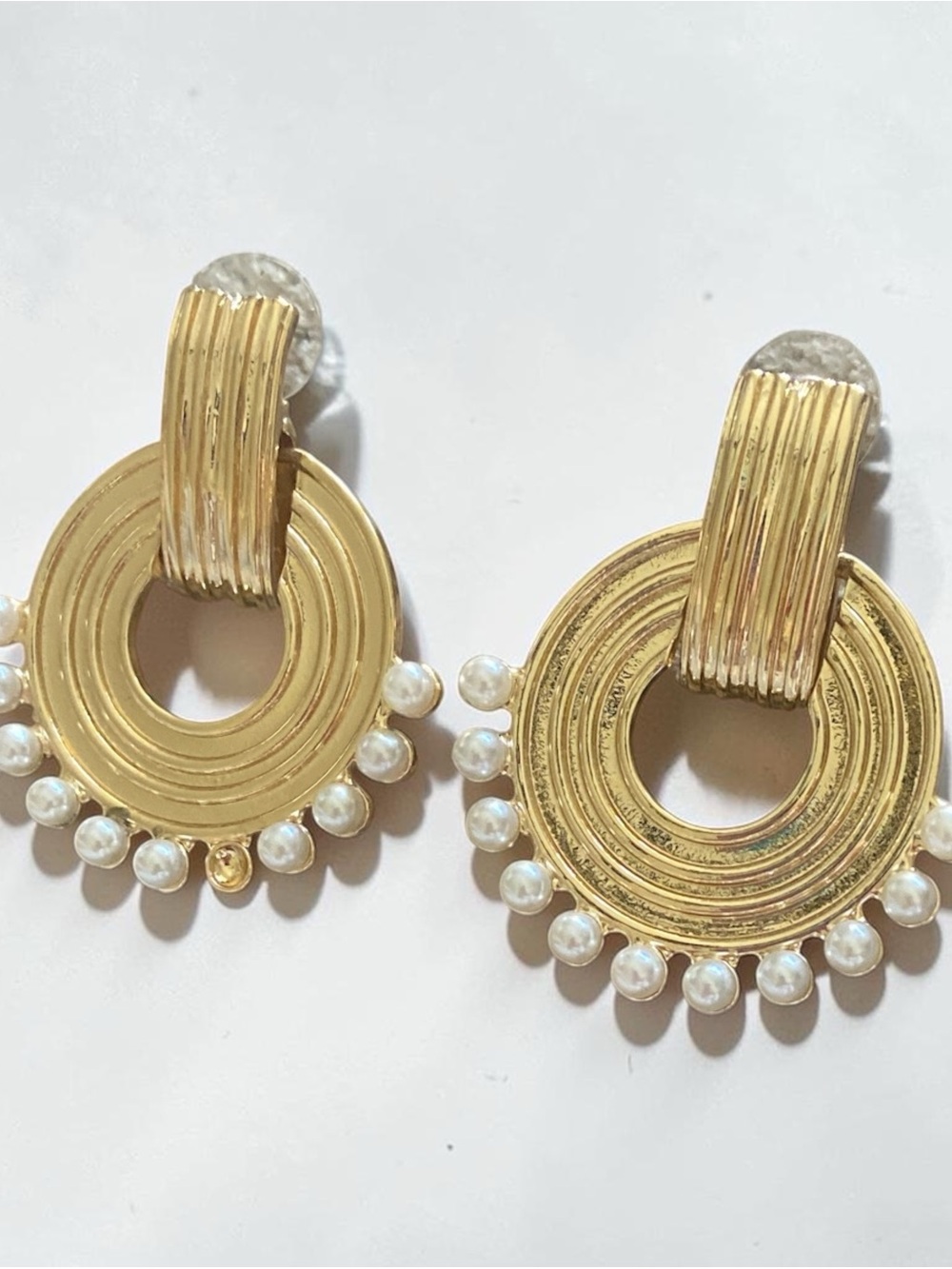Gold Pearl Hoop Statement Earrings - Brand Unknown